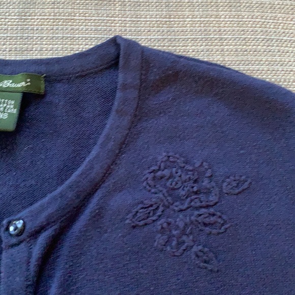 Eddie Bauer Navy Blue Cardigan Sweater Women’s size Small- Dressy layer- Floral - Picture 5 of 14